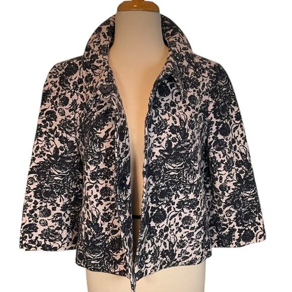 Talbot's Womens Blue & White Floral Cape Style Coat 100% Cotton Classic Size 12 - Picture 1 of 12